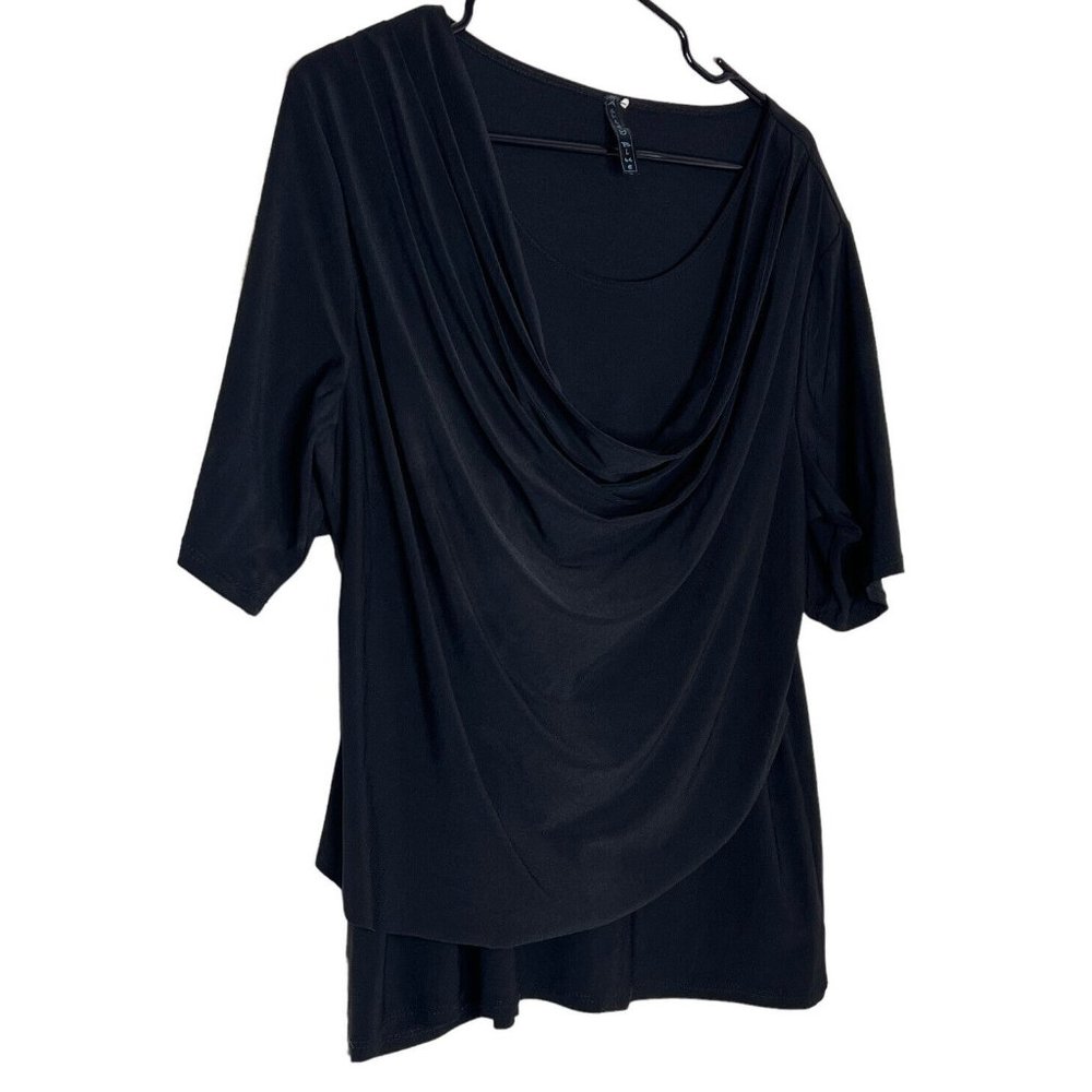 Ashley‎ Blue Women's Black Drapped Gathered Cowl Neck Double Lined Size L?